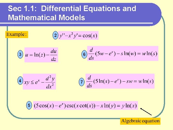 Sec 1. 1: Differential Equations and Mathematical Models 2 3 6 4 7 5