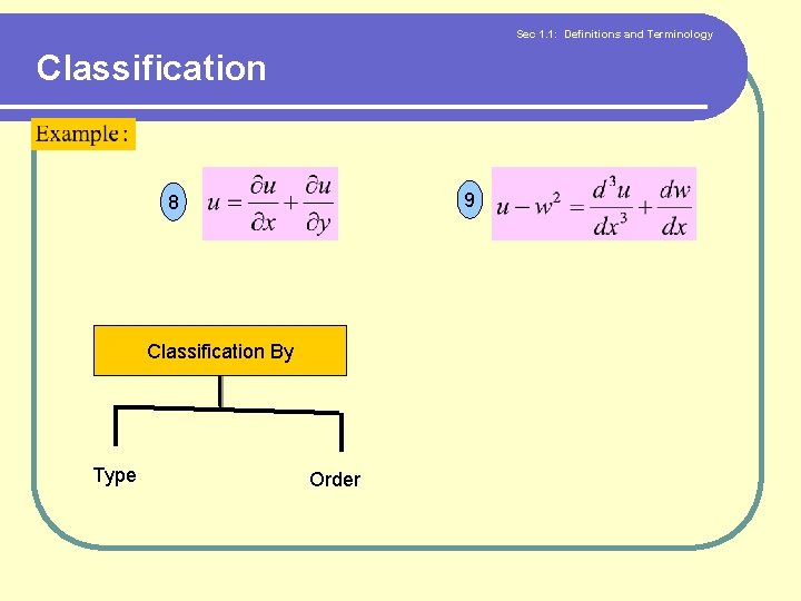 Sec 1. 1: Definitions and Terminology Classification 9 8 Classification By Type Order 