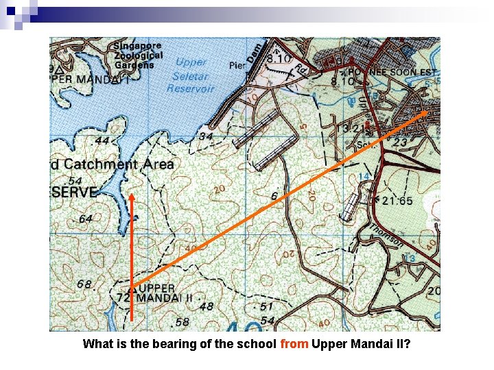 What is the bearing of the school from Upper Mandai II? 