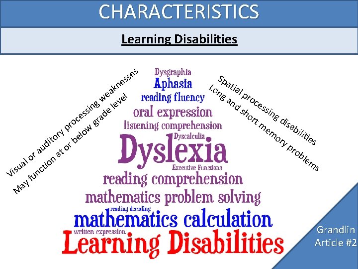 CHARACTERISTICS Learning Disabilities s se s e n ak l e w ve g