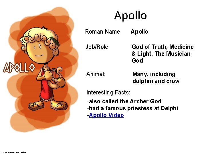 Apollo Roman Name: Apollo Job/Role God of Truth, Medicine & Light. The Musician God