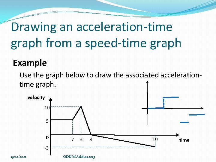 Drawing an acceleration-time graph from a speed-time graph Example Use the graph below to Drawing an acceleration-time graph from a speed-time graph Example Use the graph below to