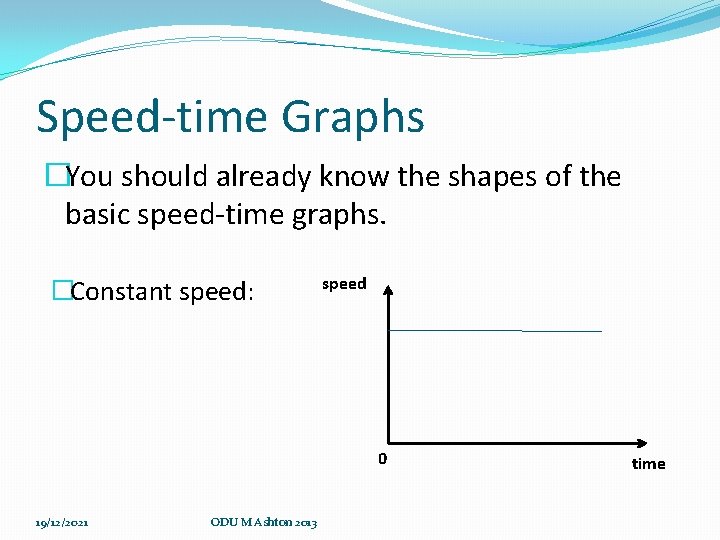 Speed-time Graphs �You should already know the shapes of the basic speed-time graphs. �Constant Speed-time Graphs �You should already know the shapes of the basic speed-time graphs. �Constant