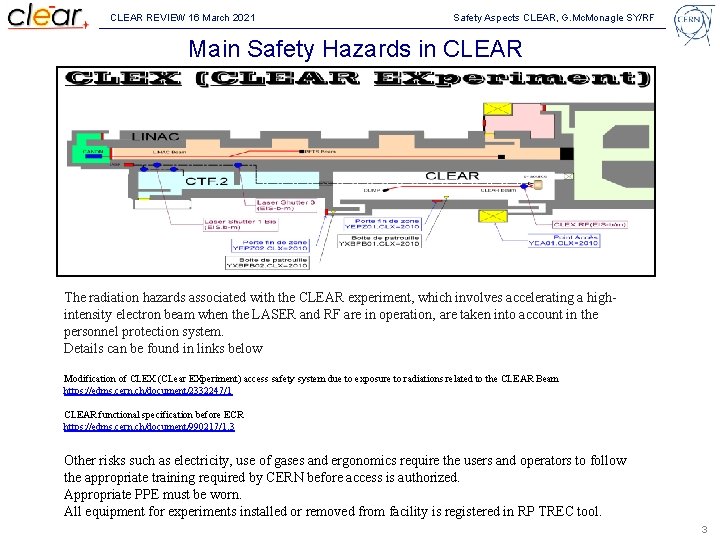 CLEAR REVIEW 16 March 2021 Safety Aspects CLEAR, G. Mc. Monagle SY/RF Main Safety