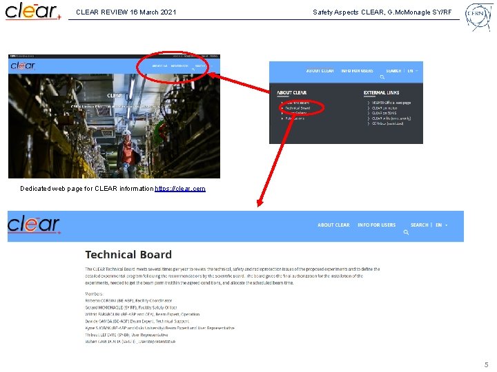 CLEAR REVIEW 16 March 2021 Safety Aspects CLEAR, G. Mc. Monagle SY/RF Dedicated web