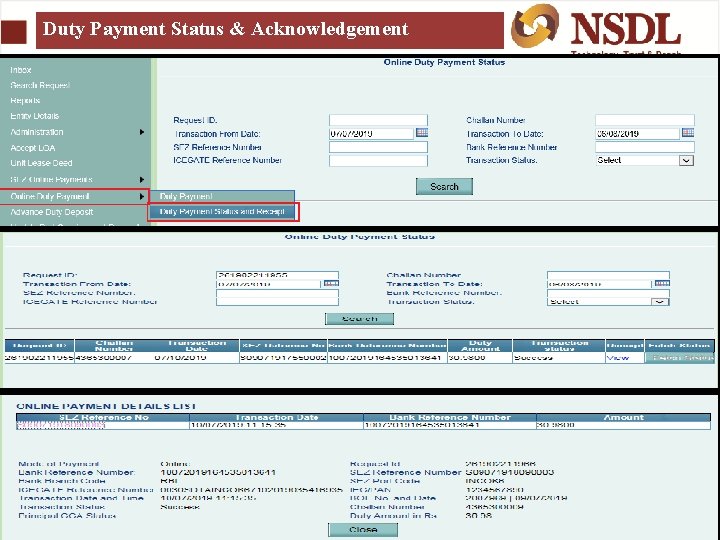 Duty Payment Status & Acknowledgement 