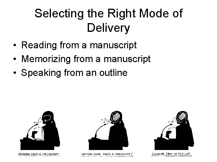 Selecting the Right Mode of Delivery • Reading from a manuscript • Memorizing from