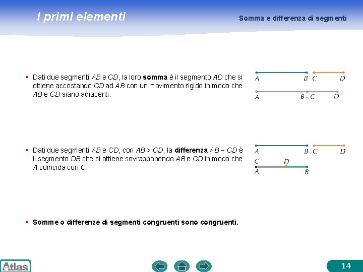 I primi elementi Somma e differenza di segmenti § Dati due segmenti AB e