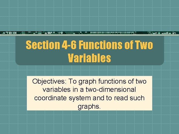 Section 4 6 Functions of Two Variables Objectives