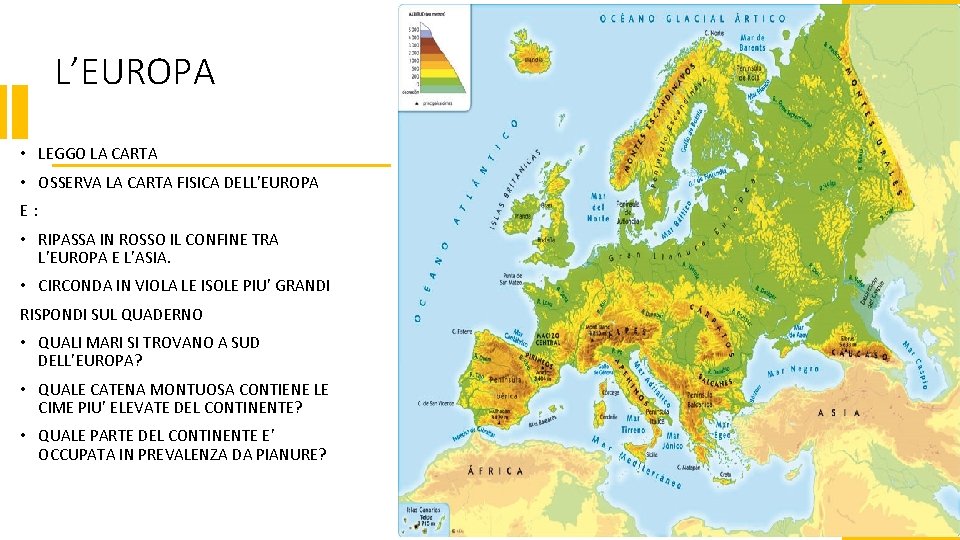 L’EUROPA • LEGGO LA CARTA • OSSERVA LA CARTA FISICA DELL’EUROPA E: • RIPASSA