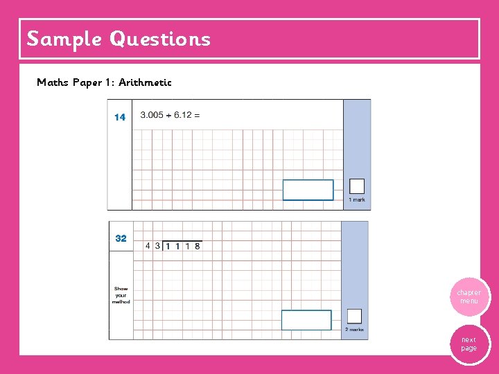 Sample Questions Maths Paper 1: Arithmetic chapter menu next page 