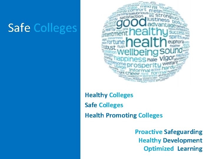 Safe Colleges Healthy Colleges Safe Colleges Health Promoting Colleges Proactive Safeguarding Healthy Development Optimized