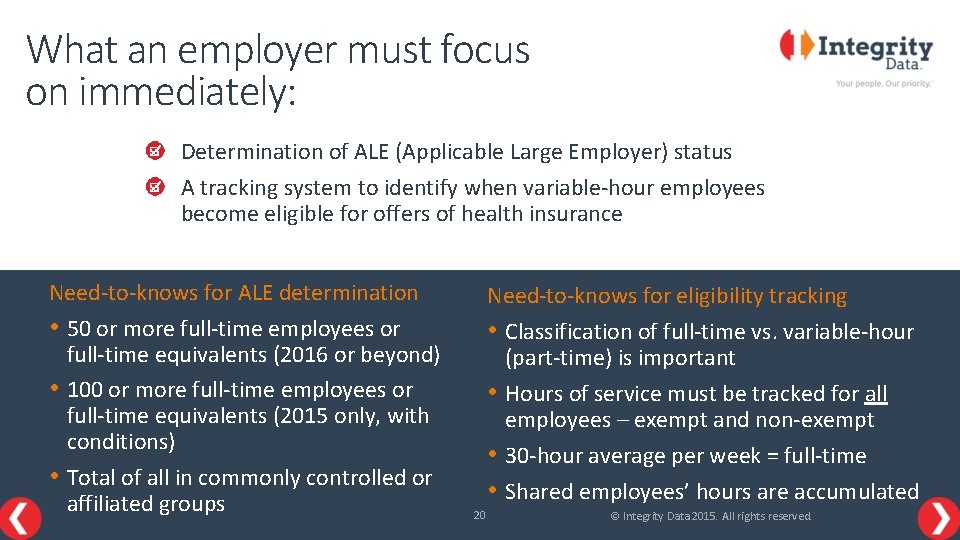 What an employer must focus on immediately: Determination of ALE (Applicable Large Employer) status