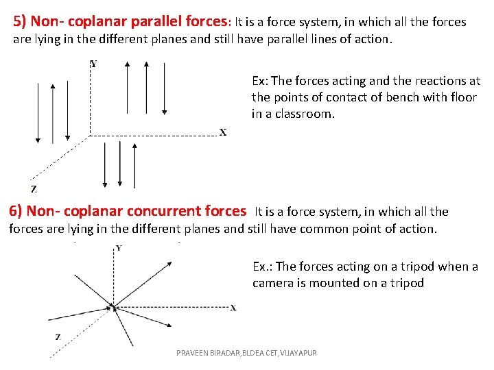 5) Non- coplanar parallel forces: It is a force system, in which all the