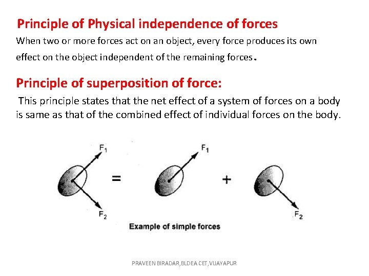 Principle of Physical independence of forces When two or more forces act on an