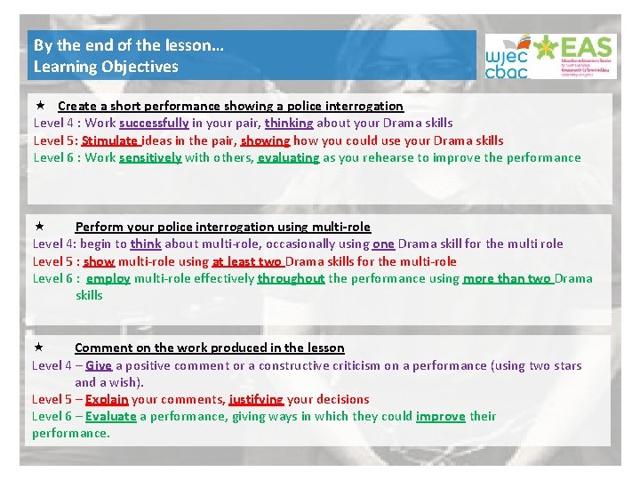 By the end of the lesson… Learning Objectives Create a short performance showing a