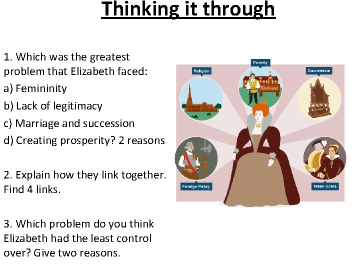 Thinking it through 1. Which was the greatest problem that Elizabeth faced: a) Femininity