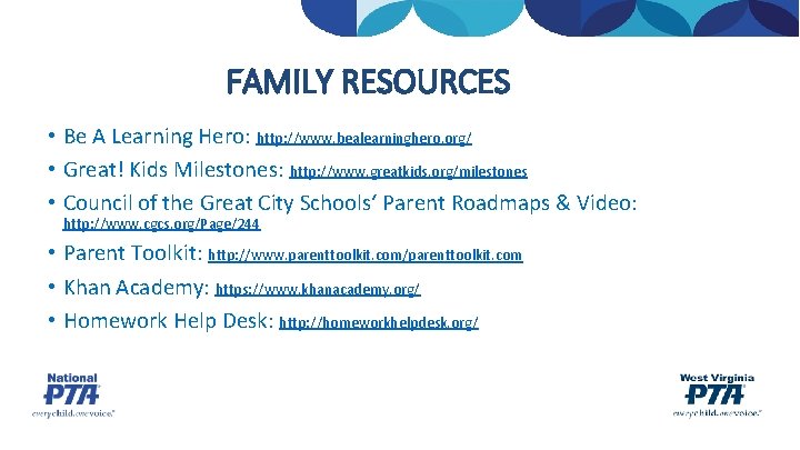 FAMILY RESOURCES • Be A Learning Hero: http: //www. bealearninghero. org/ • Great! Kids