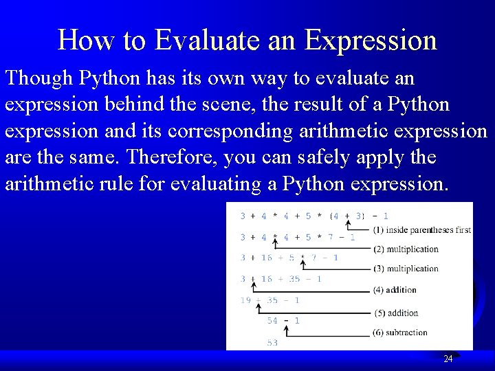 How to Evaluate an Expression Though Python has its own way to evaluate an