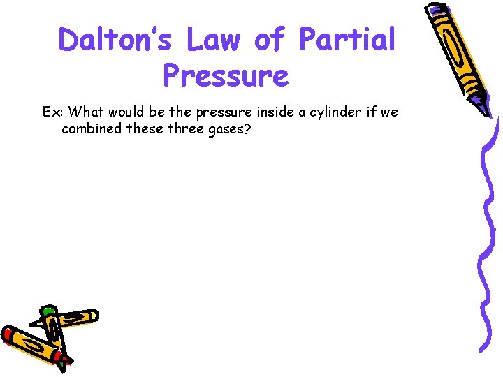 Dalton’s Law of Partial Pressure Ex: What would be the pressure inside a cylinder