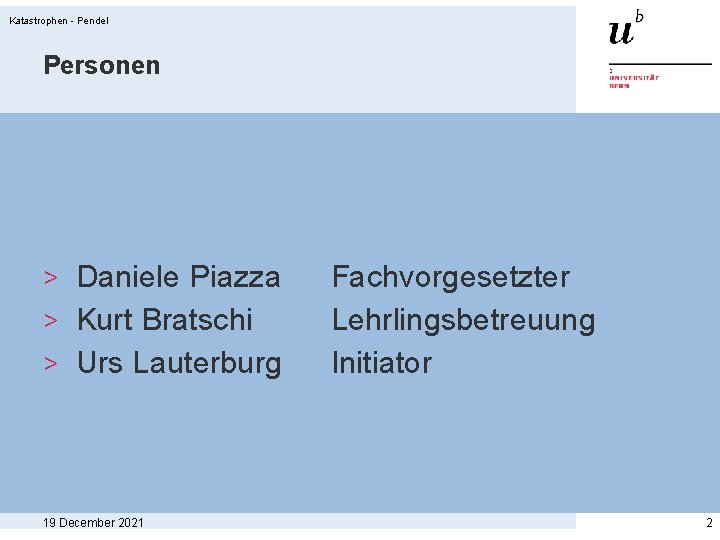 Katastrophen - Pendel Personen > Daniele Piazza > Kurt Bratschi > Urs Lauterburg 19