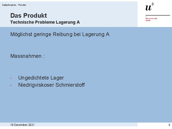 Katastrophen - Pendel Das Produkt Technische Probleme Lagerung A Möglichst geringe Reibung bei Lagerung