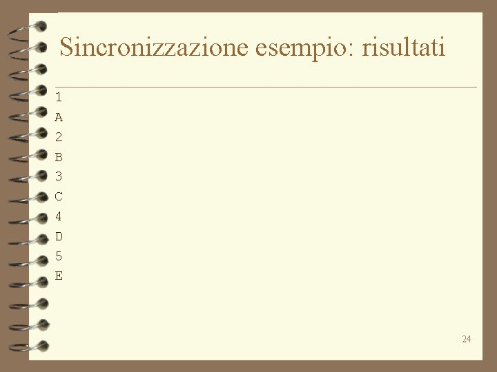 Sincronizzazione esempio: risultati 1 A 2 B 3 C 4 D 5 E 24