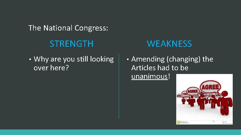 The National Congress: STRENGTH • Why are you still looking over here? WEAKNESS •