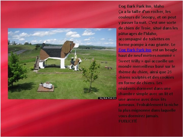 Dog Bark Park Inn, Idaho Ça a la taille d'un rocher, les couleurs de