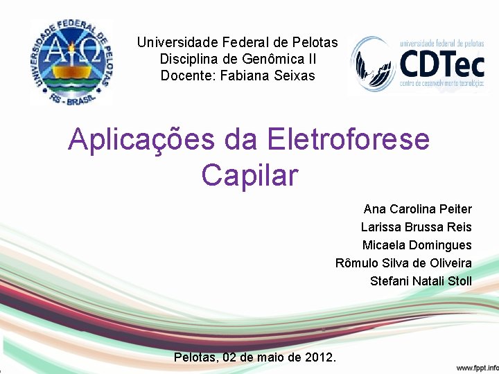 Universidade Federal de Pelotas Disciplina de Genômica II Docente: Fabiana Seixas Aplicações da Eletroforese