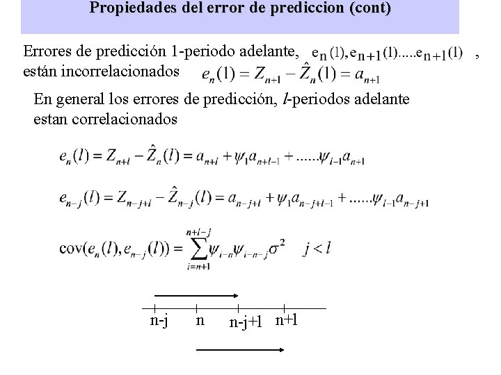 Propiedades del error de prediccion (cont) Errores de predicción 1 -periodo adelante, están incorrelacionados