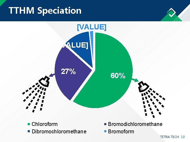 TTHM Speciation [VALUE] 27% Chloroform Dibromochloromethane 60% Bromodichloromethane Bromoform TETRA TECH 10 