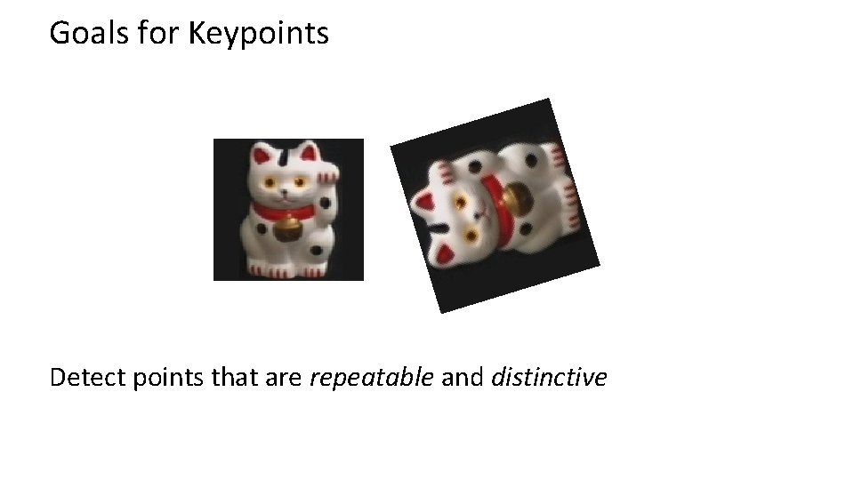 Goals for Keypoints Detect points that are repeatable and distinctive 