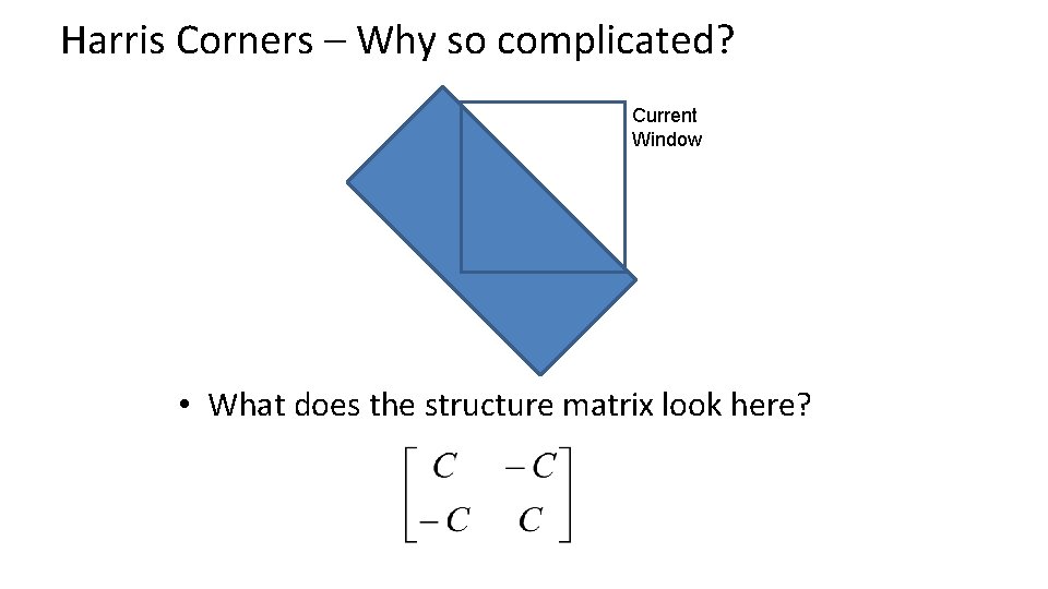 Harris Corners – Why so complicated? Current Window • What does the structure matrix