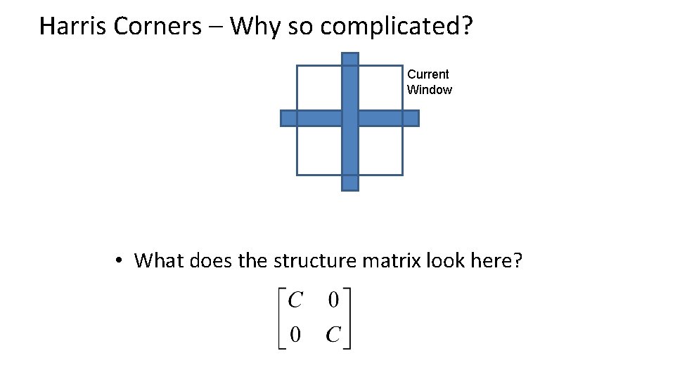 Harris Corners – Why so complicated? Current Window • What does the structure matrix