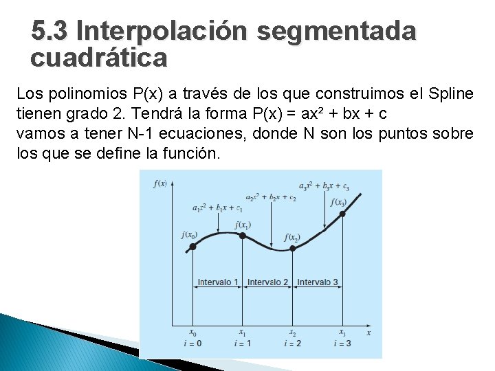 5. 3 Interpolación segmentada cuadrática Los polinomios P(x) a través de los que construimos