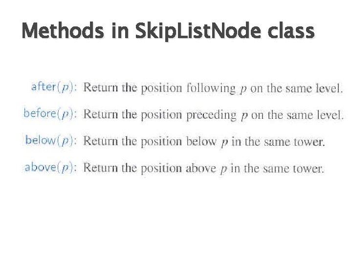 Methods in Skip. List. Node class 