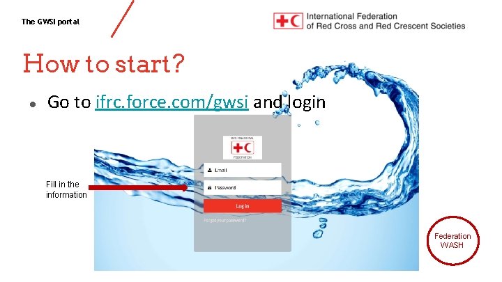 The GWSI portal How to start? ● Go to ifrc. force. com/gwsi and login