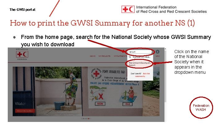 The GWSI portal How to print the GWSI Summary for another NS (1) ●