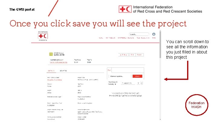The GWSI portal Once you click save you will see the project You can