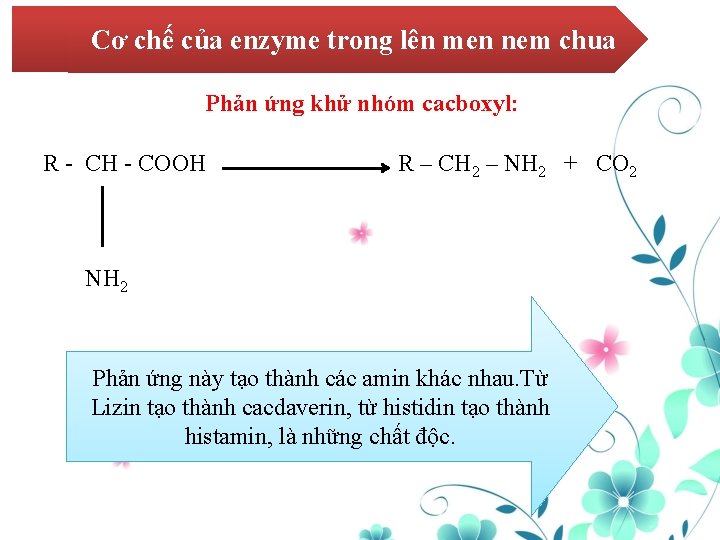 Cơ chế của enzyme trong lên men nem chua Phản ứng khử nhóm cacboxyl: