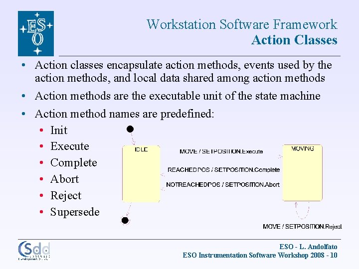 Workstation Software Framework Action Classes • Action classes encapsulate action methods, events used by