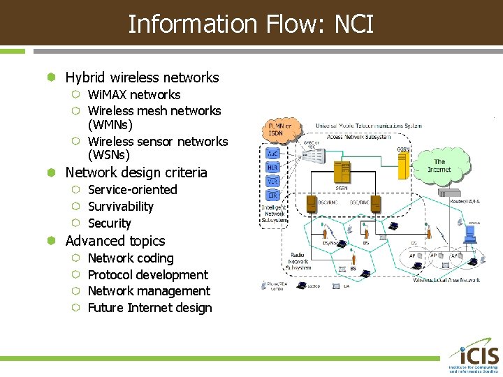 Information Flow: NCI Hybrid wireless networks Wi. MAX networks Wireless mesh networks (WMNs) Wireless