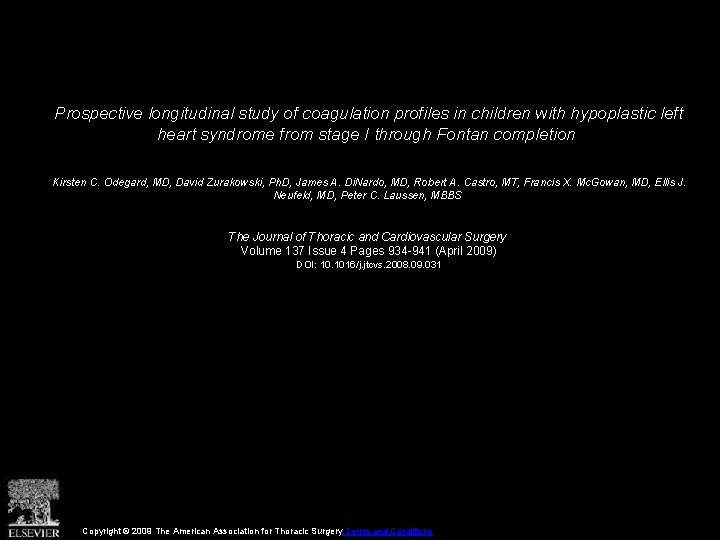 Prospective longitudinal study of coagulation profiles in children with hypoplastic left heart syndrome from