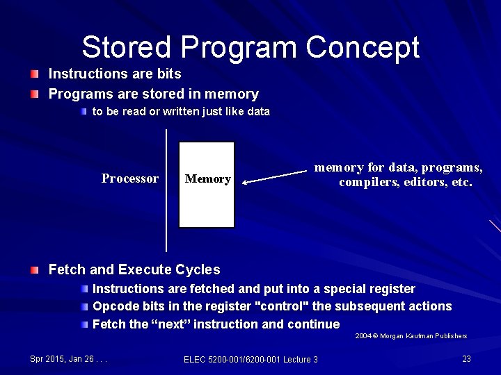 Stored Program Concept Instructions are bits Programs are stored in memory to be read Stored Program Concept Instructions are bits Programs are stored in memory to be read