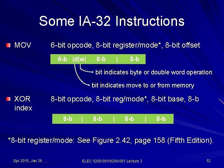 Some IA-32 Instructions MOV 6 -bit opcode, 8 -bit register/mode*, 8 -bit offset 6 Some IA-32 Instructions MOV 6 -bit opcode, 8 -bit register/mode*, 8 -bit offset 6