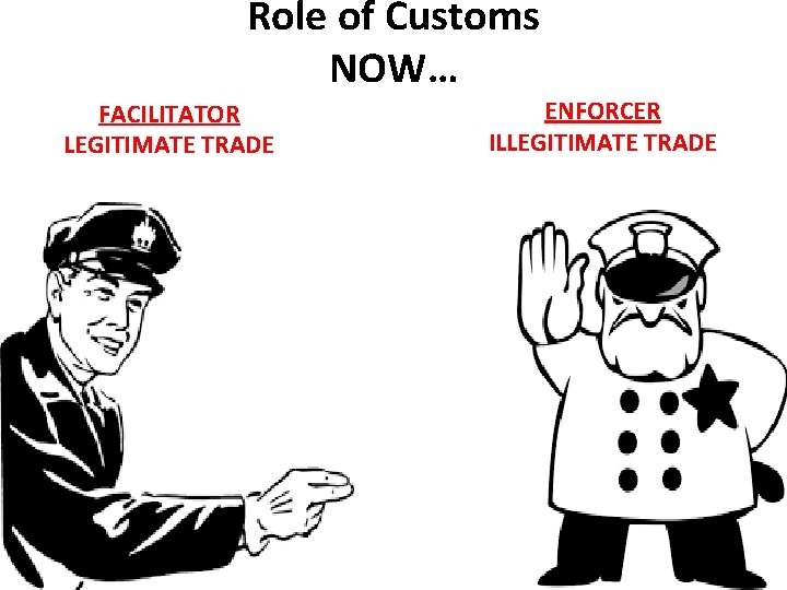 Role of Customs NOW… FACILITATOR LEGITIMATE TRADE ENFORCER ILLEGITIMATE TRADE 