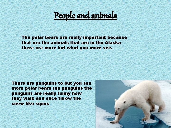 People and animals The polar bears are really important because that ere the animals