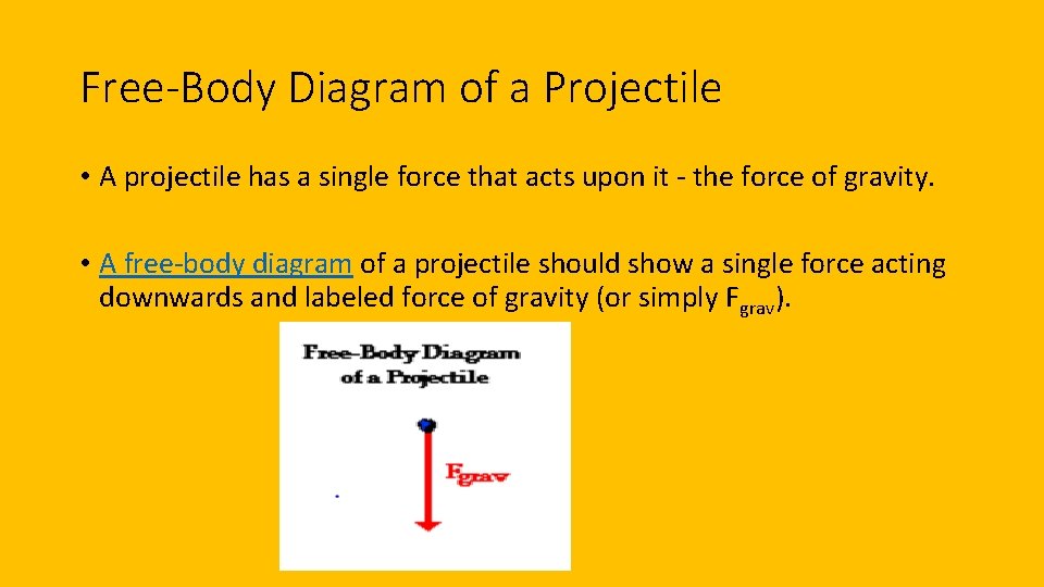 Free-Body Diagram of a Projectile • A projectile has a single force that acts