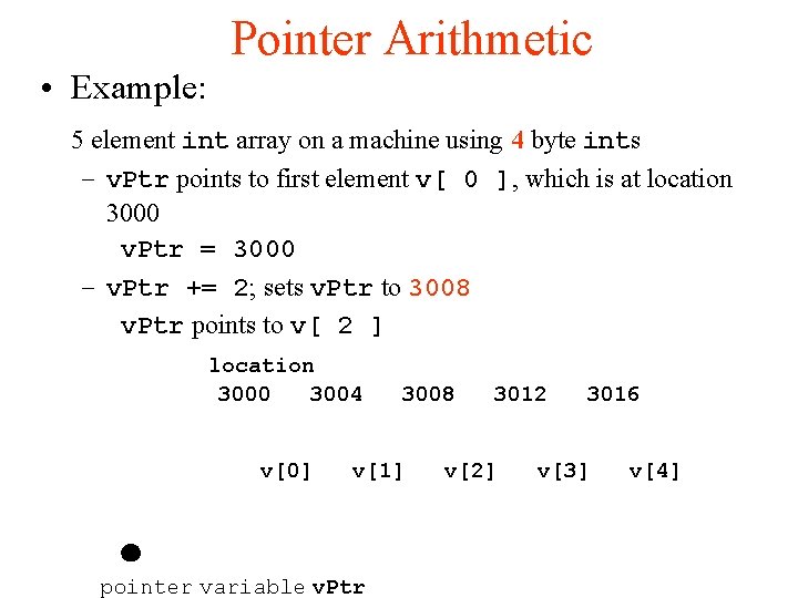 Pointer Arithmetic • Example: 5 element int array on a machine using 4 byte